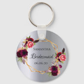 Bridesmaid Aquarellblumen bordeauxrot silber Schlüsselanhänger (Vorderseite)