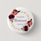 Bridesmaid Aquarellblumen bordeauxrot weiß Button (Vorderseite)