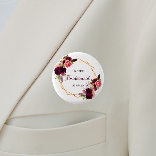 Bridesmaid Aquarellblumen bordeauxrot weiß Button
