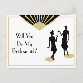 Bridesmaid Art Deco Black Gold Einladungspostkarte