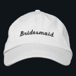 Bridesmaid Bachelorette Baseball-Hut bestickt Bestickte Baseballkappe<br><div class="desc">Dieser bestickte trendige Bridesmaid Bachelorette-Baseball-Hut ist das Muss für Ihre Brautkleide haben. Dieser weiße Baseball aus Bridesmädchen macht das perfekte Geschenk für eine Brautjungfrau oder als Party Merch. Modernes minimalistisches Design mit schlichter schwarz-kursiver Schriftart.</div>