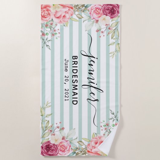 Bridesmaid Bachelorette Personalisierter Name Strandtuch (Vorderseite)