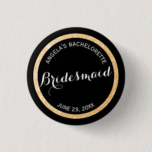 Bridesmaid Bachelorette, Schwarzer Glitzer Button