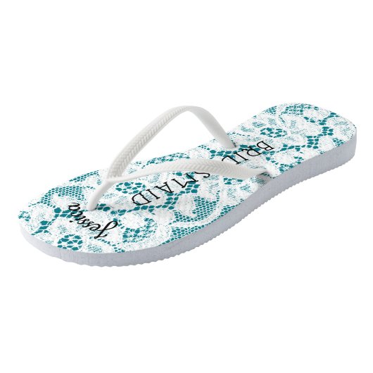 Bridesmaid Beach Wedding | Floral White Lace Aqua Badesandalen (Schrägansicht)