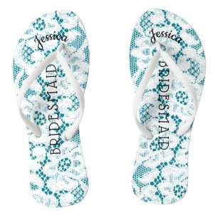 Bridesmaid Beach Wedding   Floral White Lace Aqua Badesandalen