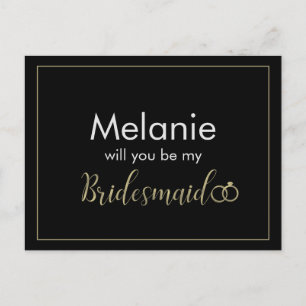 Bridesmaid Black and Gold Ring Vorschlag Card Feiertagspostkarte
