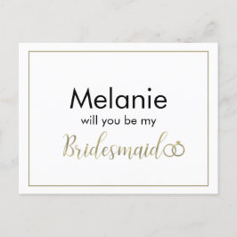 Bridesmaid Black and Gold Ring Vorschlag Card Feiertagspostkarte