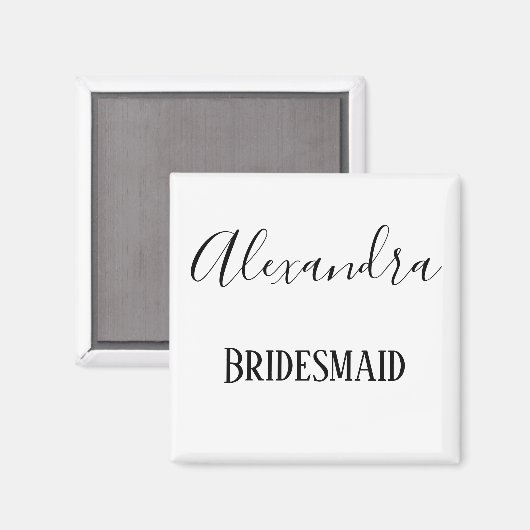 Bridesmaid Black and White cursive Magnet (Vorderseite/Rückseite)
