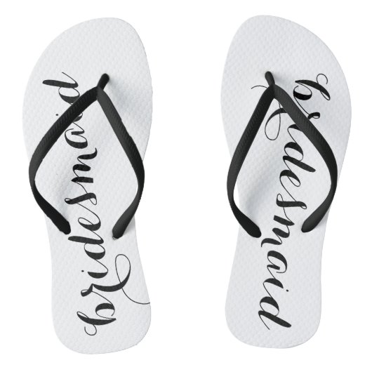 Bridesmaid Black and White Script Flip Flops Badesandalen (Fußbett)