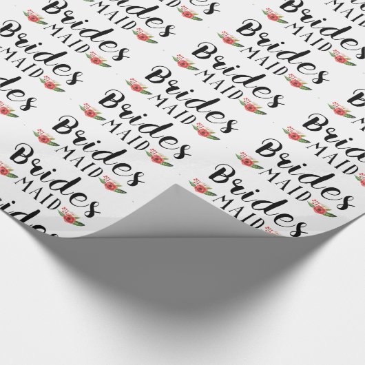 Bridesmaid Black Modern Text & Blume Muster Geschenkpapier (Ecke)