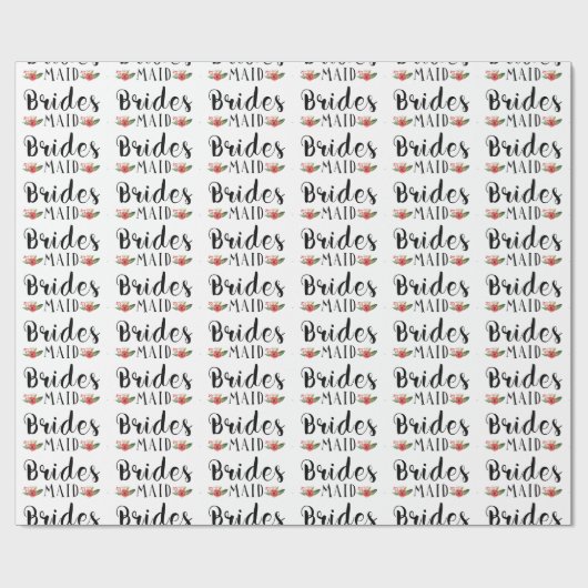 Bridesmaid Black Modern Text & Blume Muster Geschenkpapier (Flach)