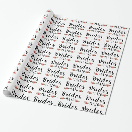Bridesmaid Black Modern Text & Blume Muster Geschenkpapier (Ungerollt)