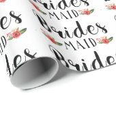 Bridesmaid Black Modern Text & Blume Muster Geschenkpapier (Rolleneckpunkt)