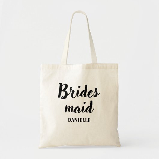 Bridesmaid Black Script Personalisierter Name Tote Tragetasche (Vorne)