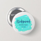 Bridesmaid blau grün Aquarellfarbe Name Datum ange Button (Vorne & Hinten)