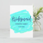 Bridesmaid blau grün Aquarellfarbe Name Datum ange Einladung (Stehend Vorderseite)