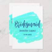 Bridesmaid blau grün Aquarellfarbe Name Datum ange Einladung (Vorne/Hinten)