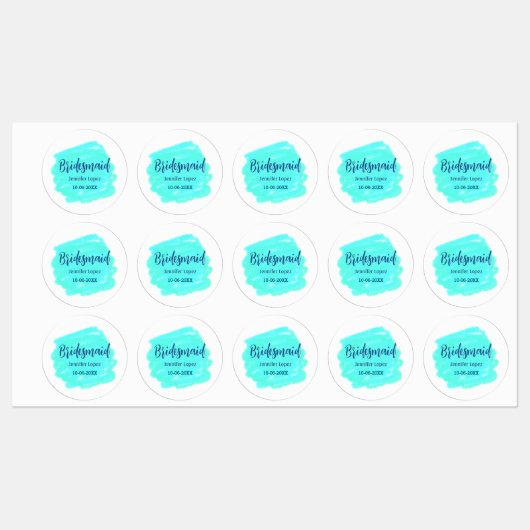 Bridesmaid blau grün Aquarellfarbe Name Datum ange Etiketten (Blatt)