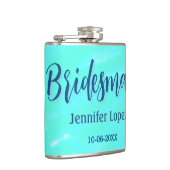 Bridesmaid blau grün Aquarellfarbe Name Datum ange Flachmann (Rechts)