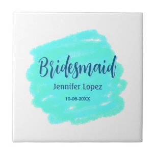 Bridesmaid blau grün Aquarellfarbe Name Datum ange Fliese