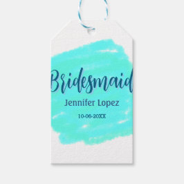 Bridesmaid blau grün Aquarellfarbe Name Datum ange Geschenkanhänger