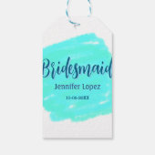Bridesmaid blau grün Aquarellfarbe Name Datum ange Geschenkanhänger (Rückseite)