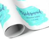 Bridesmaid blau grün Aquarellfarbe Name Datum ange Geschenkpapier (Rolleneckpunkt)