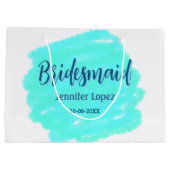 Bridesmaid blau grün Aquarellfarbe Name Datum ange Große Geschenktüte (Rückseite)