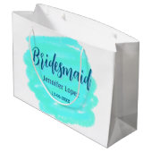 Bridesmaid blau grün Aquarellfarbe Name Datum ange Große Geschenktüte (Rückseite Schrägansicht)