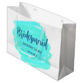 Bridesmaid blau grün Aquarellfarbe Name Datum ange Große Geschenktüte (Vorderseite Schrägansicht)