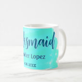 Bridesmaid blau grün Aquarellfarbe Name Datum ange Kaffeetasse (VorderseiteRechts)