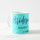 Bridesmaid blau grün Aquarellfarbe Name Datum ange Kaffeetasse (Vorderseite Links)