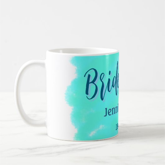 Bridesmaid blau grün Aquarellfarbe Name Datum ange Kaffeetasse (Links)