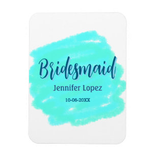 Bridesmaid blau grün Aquarellfarbe Name Datum ange Magnet