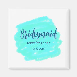 Bridesmaid blau grün Aquarellfarbe Name Datum ange Magnet