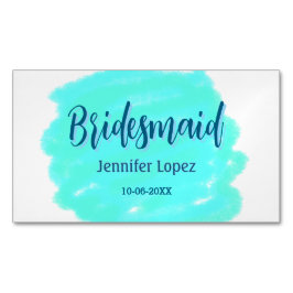 Bridesmaid blau grün Aquarellfarbe Name Datum ange Magnetische Visitenkarte