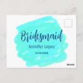 Bridesmaid blau grün Aquarellfarbe Name Datum ange Postkarte (Rückseite)