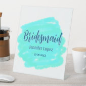 Bridesmaid blau grün Aquarellfarbe Name Datum ange Sockelschild (In Situ)