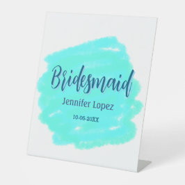 Bridesmaid blau grün Aquarellfarbe Name Datum ange Sockelschild