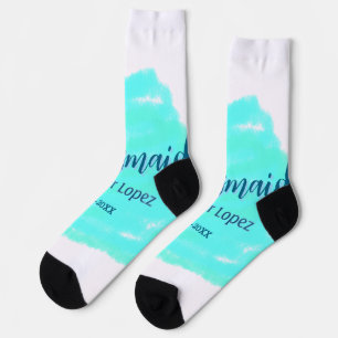 Bridesmaid blau grün Aquarellfarbe Name Datum ange Socken