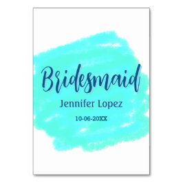 Bridesmaid blau grün Aquarellfarbe Name Datum ange Tischnummer
