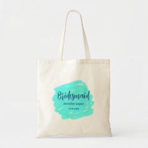 Bridesmaid blau grün Aquarellfarbe Name Datum ange Tragetasche