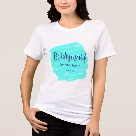 Bridesmaid blau grün Aquarellfarbe Name Datum ange Tri-Blend Shirt (Vorderseite)