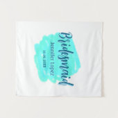 Bridesmaid blau grün Aquarellfarbe Name Datum ange Wandteppich (Vorderseite (Horizontal))
