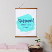 Bridesmaid blau grün Aquarellfarbe Name Datum ange Wandteppich Mit Holzrahmen (Schlafzimmer)