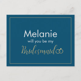 Bridesmaid Blue and Gold Ring Card Feiertagspostkarte