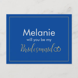 Bridesmaid Blue and Gold Ring Card Feiertagspostkarte