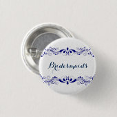 BridesMaid Blue Wirbel zeichnen weiße Hintergrundf Button (Vorne & Hinten)
