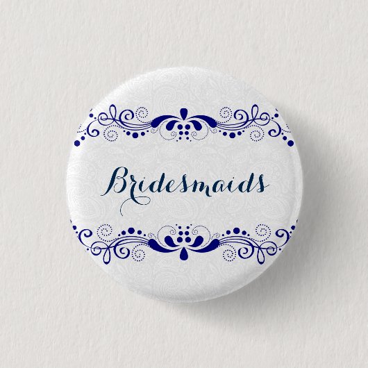 BridesMaid Blue Wirbel zeichnen weiße Hintergrundf Button (Vorderseite)