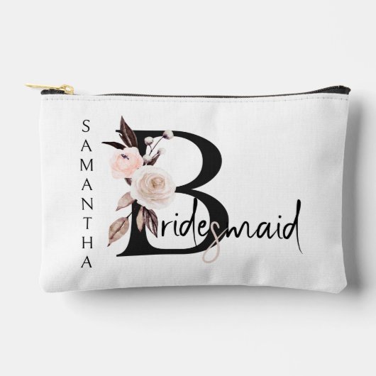 Bridesmaid Blume Letter Boho Floral Personalisiert Zubehörtasche (Vorderseite)